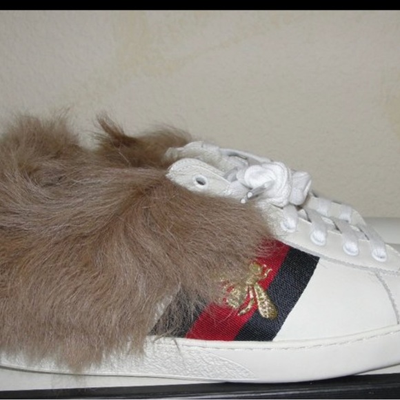 Limited Edition GUCCI MEN'S ACE FUR LEATHER SNEAKERS 8.5 NEW - Picture 1 of 7